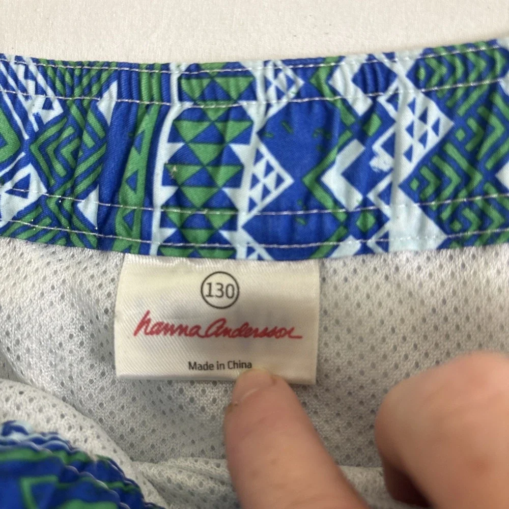 Hanna Andersson Geometric Swim Shorts Drawstring Elastic Waist Lined Boys 8/130
